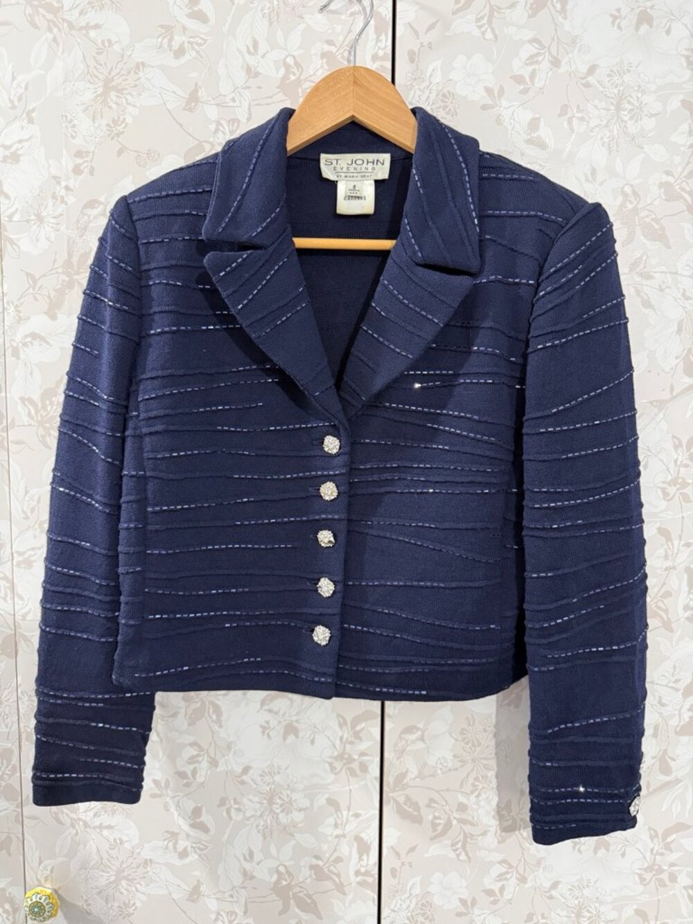 St John Evening Navy Crystal Button Embellished Knit Jacket 8 - Picture 2 of 10